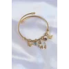 316L Çelik Gold Renk Zirkon Taşlı Minimal Kalp Detay Kelebek Charm Bileklik