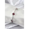 316L Çelik Gümüş Renk Bordo Baby Boy Yonca Kadın Bileklik