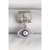 316L Çelik Gümüş Renk Nazar Boncuk Detaylı Göz Model Nomination Charm