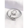 316L Çelik Gümüş Renk Oval Aksesuarlı Burgu Model Bileklik ve Yüzük Kombini