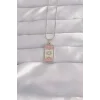 316L Çelik Gümüş Renk Pembe Mineli Ay Figür Tarot Kolye