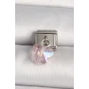 316L Çelik Gümüş Renk Pembe Zirkon Taşlı Kelebek Model Nomination Charm