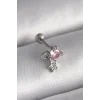 316L Çelik Gümüş Renk Pembe Zirkon Taşlı Sallantı Yıldız Detay Tragus Piercing