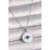 316L Çelik Gümüş Renk Zincir Beyaz Mineli Turkuaz Göz İşleme Model Kadın Kolye