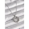 316L Çelik Gümüş Renk Zincir Zirkon Taş Detaylı Bombeli Halka Model Kadın Kolye