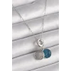 316L Çelik Gümüş Renk Zincir Zirkon Taşlı İşleme Mavi Simli Kadın Kolye
