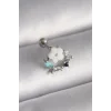 316L Çelik Gümüş Renk Zirkon Taş Detay Beyaz Çiçek Model Tragus Piercing