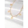 316L Çelik Taşlı Gold Renk Çoklu Çiçek Kolye
