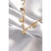 316L Çelik Taşlı Gold Renk Çoklu Çiçek Kolye