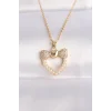 316L Çelik Zincir Altın Renk İnci Taş Detay Zirkon Taşlı Kalp Kolye