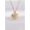 316L Çelik Zincir Altın Renk Zirkon Taşlı Kalp Kolye