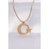 316L Çelik Zincir Gold Renk Ay Yıldız Unisex Kolye
