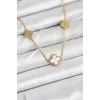 316L Çelik Zincir Gold Renk Beyaz ve Zirkon Taşlı Yonca Kadın Kolye