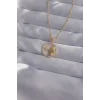 316L Çelik Zincir Gold Renk Zirkon Taşlı Yıldız Figürlü Oval Kolye
