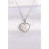 316L Çelik Zincir Gümüş Renk Beyaz Taşlı Bombeli Kalp Kolye