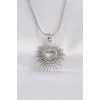 316L Çelik Zincir Gümüş Renk Kalp Güneşi Tasarımlı Kolye