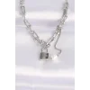 316L Çelik Zincir Gümüş Renk Zincirli Love Yazılı Kilit Kolye