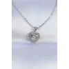 316L Çelik Zincir Gümüş Renk Zirkon Taşlı Charm Kalp Kolye