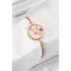 316L Çelik Zincir Pembe Mineli Sanatsal Portre İnci Detaylı Çiçek Model Gold Renk Kadın Bileklik
