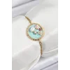 316L Çelik Zincir Turkuaz Mineli Sanatsal Portre İnci Detaylı Çiçek Model Gold Renk Kadın Bileklik