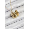 316L Çelik Zirkon Taşlı Açılabilr Kapaklı Göz Model Gold Renk Kadın Kolye