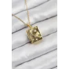 316L Çelik Zirkon Taşlı Açılabilr Kapaklı Kitap Model Gold Renk Kadın Kolye
