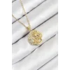 316L Çelik Zirkon Taşlı Ay Ve Güneş Model Gold Renk Kadın Kolye