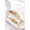 316L Çelik Zirkon Taşlı Gold Renk Kadın Kelepçe Bilezik