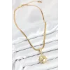 316L Çelik Zirkon Taşlı Güneş Model Gold Renk Kadın Kolye