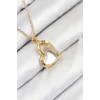 316L Çelik Zirkon Taşlı Kalp Model Gold Renk Kadın Kolye