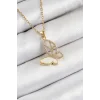316L Çelik Zirkon Taşlı Kelebek Model Gold Renk Kadın Kolye