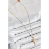 316L Çelik Zirkon Taşlı Kilit Ve Sallantılı Anahtar Model Gold Renk Kadın Kolye