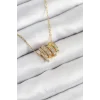 316L Çelik Zirkon Taşlı Sarmal Model Gold Renk Kadın Kolye