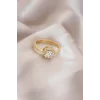 Ayarlamalı Altın Renk Metal Zirkon ve Kristal Taşlı Oval Model Yüzük