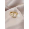 Ayarlamalı Gold Renk Metal Zirkon ve Kristal Taşlı Dikdörtgen Model Yüzük