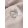 Ayarlamalı Silver Renk Metal Zirkon ve Kristal Taşlı Dikdörtgen Model Yüzük