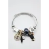Çelik Charmlı Kaktüs Bilezik - Siyah