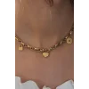 Çelik Gold Renk Kalın Zincir Model Kalp Figür Kadın Kolye