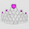 Fuşya Kalpli Gümüş Renk Kraliçe Tacı Prenses Tacı