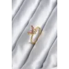 Gold Renk Pembe Zirkon Taşlı Kelebek Model Kadın Yüzük