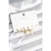 Gold Renk Pirinç 925 Ayar Gümüş Çivili Kadın Küpe Seti