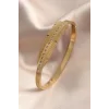 Gold Renk Yaprak Model Zirkon Taş Detay Kelepçe Kadın Bileklik