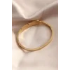 Gold Renk Yaprak Model Zirkon Taş Detay Kelepçe Kadın Bileklik