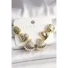 Gold Renk Yonca Kalp Deniz Kabuğu Figür CCB Kadın Küpe Seti