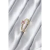 Gold Renk Zirkon Taşlı Pembe Kristal Kalp Model Kadın Yüzük