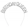 Gümüş Renk Kristal Taşlı Parlak Birthday Queen Yazılı Kraliçe Taç 16x17 Cm
