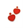 Kalp Boncuk Küpe - Kırmızı