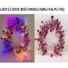 Kalp Püsküllü Gece Parıltısı 3 Modlu Led39li Işıklı Taç Fuşya Renk