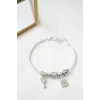 Kilit Anahtar Charmlı  Bileklik - Gümüş