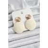 Krem Daire Figürlü Hasır Örgü Model Gold Renk Kadın Küpe